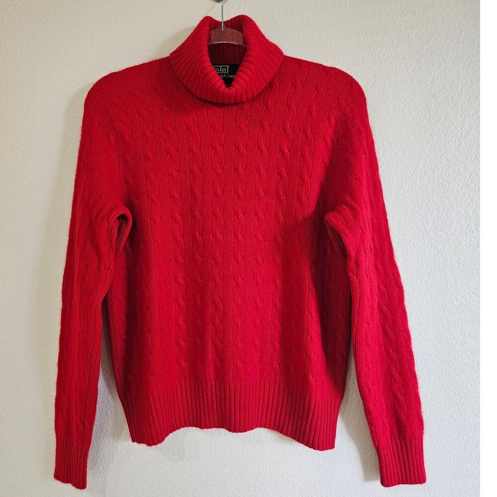 Polo Ralph Lauren Blue Label Pure Cashmere Cable Knit Turtleneck Sweater, Size M
